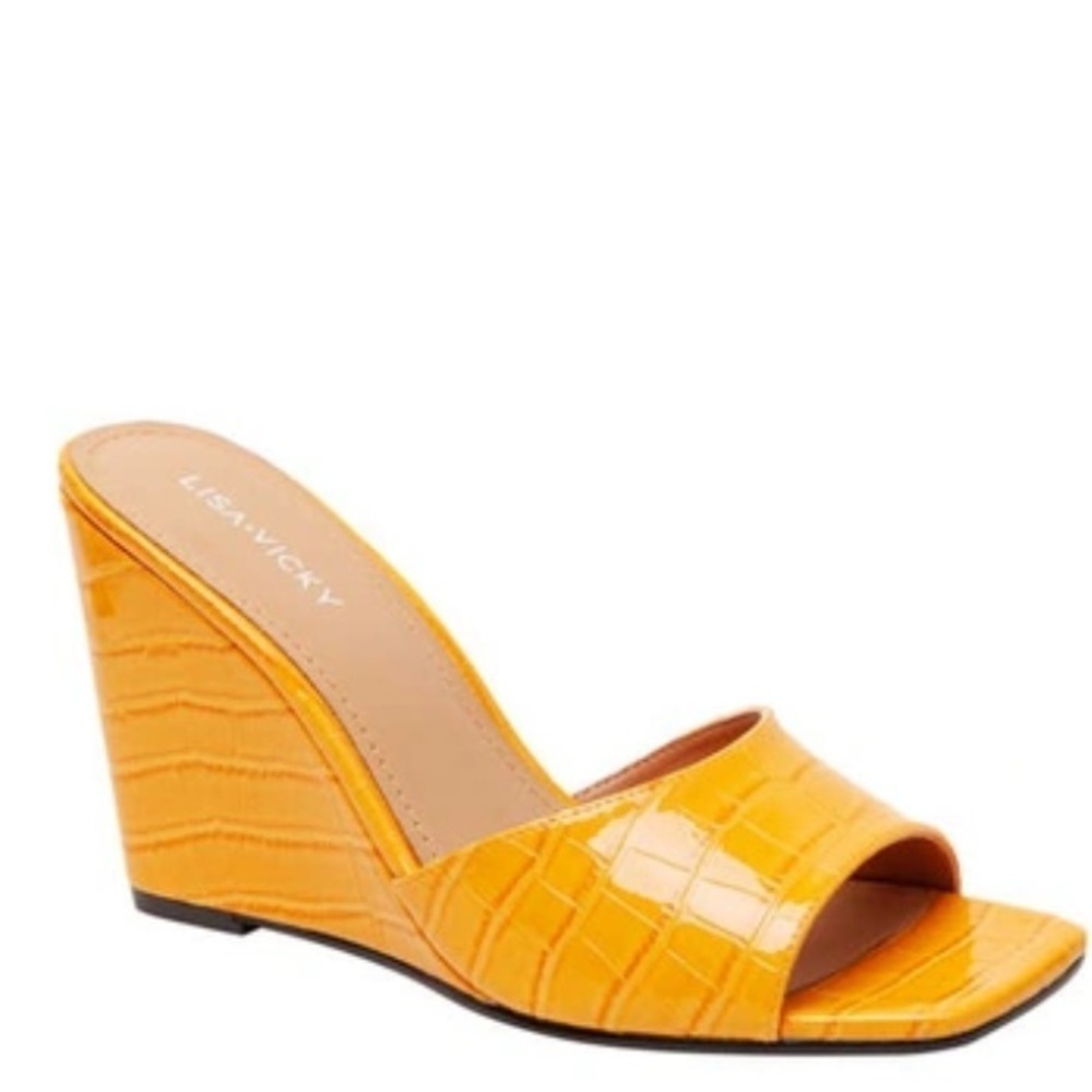 Lisa Vicky Adore Yellow Gold Faux Crocodile Snake Platform Wedges 7